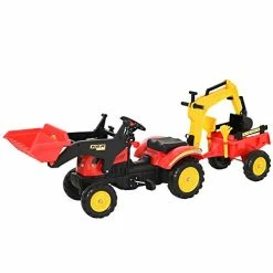 Promo 🧨 Aosom 3 In1 Kids Ride On Excavator/Bulldozer, Pedal Car Digger Toy Move Forward/Back With 6 Wheels And Detachable Cargo Trailer ✨