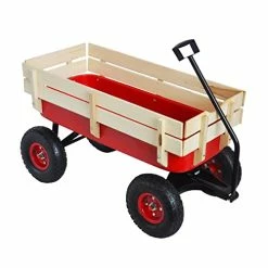 Flash Sale π Sanch Ancha Heavy Duty Steel Wooden Side Support Cargo Wagon With 10β All-Terrain Air Tires, Up To 176lb Haul Capacity, Effortless Foldable Handle Cart For Towing Kids Toys, Gardening Supplies (Red) π―