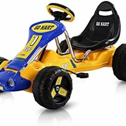 Flash Sale ⭐ HONEY JOY Pedal Go Kart, 4 Wheel Quad Ride On Pedal Car With Steering Wheels & 3 Position Adjustable Seat, Clutch, Outdoor Go Cart For Kids, Gift For Boys 👧 Girls (Yellow) 👏