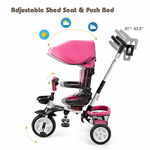 Best deal ๐ BABY JOY Tricycle, 7 In 1 Folding Toddler Bike W/ Removable Push Handle, Rotatable Seat, Adjustable Canopy, Safety Harness, Storage, Cup Holder, Trike For 1-5 Year Old, Tricycle For Toddlers (Pink) ๐ 4 Best deal ๐ BABY JOY Tricycle, 7 In 1 Folding Toddler Bike W/ Removable Push Handle, Rotatable Seat, Adjustable Canopy, Safety Harness, Storage, Cup Holder, Trike For 1-5 Year Old, Tricycle For Toddlers (Pink) ๐ - Image 4