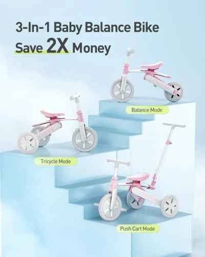 Cheapest โจ Cooghi 3-in-1 Kids Tricycle For Kids Ages 18 Months - 4 Years Old, 3 Wheels Toddler Tricycle With Detachable Pedal And Adjustable Seat, Pink ๐งจ 3 Cheapest โจ Cooghi 3-in-1 Kids Tricycle For Kids Ages 18 Months - 4 Years Old, 3 Wheels Toddler Tricycle With Detachable Pedal And Adjustable Seat, Pink ๐งจ - Image 3