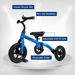 Cheap 👏 3 In 1 Toddler Tricycles For 2 - 4 Years Old Boys And 👧 Girls With Detachable Pedal And Bell | Foldable Baby Balance Bike Riding Toys For 24 Month Up Kids | Infant First 🎂 Birthday New Year Gift Blue 💯 -Kids' Tricycles Sales 41EJrNjgf7S