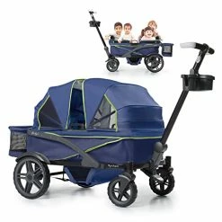 Wholesale 🎁 Gladly Family Anthem 4 Quad Wagon Stroller, All-Terrain Collapsible Wagon With Canopy For Kids, 4 Seater (Neon Indigo) 🛒