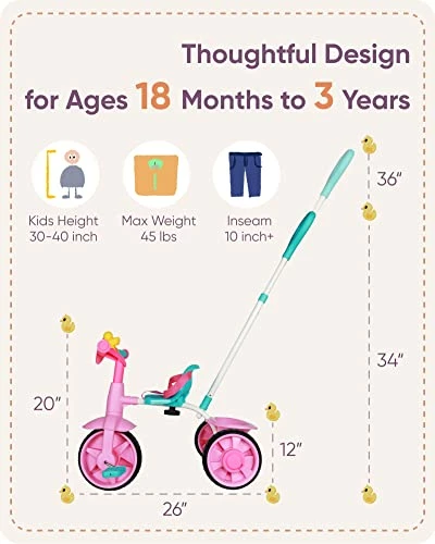 Best deal π 2 In 1 Kids Tricycles Age 18 Month To 3 Years, EVA Wheels Upgraded, Gift Toddler Tricycle, Trikes For Toddlers 2 To 3 Year Old With Push Handle And Duck Bell, Pink Eva Wheel-blue π₯ 6 Best deal π 2 In 1 Kids Tricycles Age 18 Month To 3 Years, EVA Wheels Upgraded, Gift Toddler Tricycle, Trikes For Toddlers 2 To 3 Year Old With Push Handle And Duck Bell, Pink Eva Wheel-blue π₯ - Image 6
