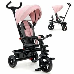 Brand new 🧨 HONEY JOY Tricycle, 5-in-1 Baby Tricycle Stroller W/Adjustable Push Handle & Canopy, Reversible Seat, EVA Wheels Cup Holder & Storage Basket, Push Tricycles For Toddlers Age 1.5-5 Year Old (Pink) 🎉
