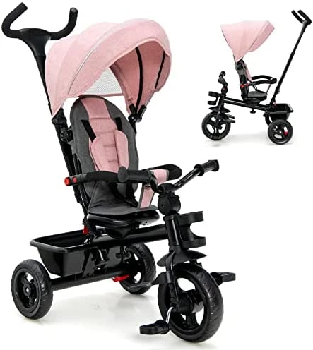 Brand new 𧨠HONEY JOY Tricycle, 5-in-1 Baby Tricycle Stroller W/Adjustable Push Handle & Canopy, Reversible Seat, EVA Wheels Cup Holder & Storage Basket, Push Tricycles For Toddlers Age 1.5-5 Year Old (Pink) π 9 Brand new 𧨠HONEY JOY Tricycle, 5-in-1 Baby Tricycle Stroller W/Adjustable Push Handle & Canopy, Reversible Seat, EVA Wheels Cup Holder & Storage Basket, Push Tricycles For Toddlers Age 1.5-5 Year Old (Pink) π - Image 9