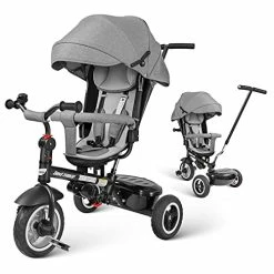 Promo 🛒 Baby Tricycle 8 In 1,Trike For Toddlers Age 1-6,Tricycle With Push Handle For Kids, Boy Girl Outdoor Toy Bike, All Terrain Rubber Wheel, Reversible Seat(Gray) 🥰