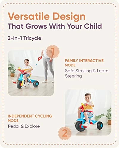 Brand new ๐ KRIDDO 2 In 1 Kids Tricycles Age 18 Month To 3 Years, Gift Toddler Tricycle, Trikes For Toddlers 2 To 3 Year Old With Push Handle And Duck Bell, Classical ๐ 3 Brand new ๐ KRIDDO 2 In 1 Kids Tricycles Age 18 Month To 3 Years, Gift Toddler Tricycle, Trikes For Toddlers 2 To 3 Year Old With Push Handle And Duck Bell, Classical ๐ - Image 3