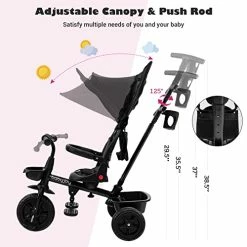 Budget 😉 BABY JOY Tricycle, 4 In 1 Toddler Bike W/ Removable Push Handle, Reversible Seat, Foldable Footrest, All-Terrain EVA Wheel, Adjustable Canopy, Ideal For Kids 12-60 Months, Tricycle For Toddler (Black) 🎉 -Kids' Tricycles Sales 41JPwif2xsL