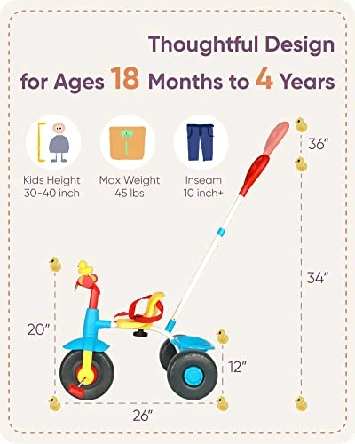 Brand new ๐ KRIDDO 2 In 1 Kids Tricycles Age 18 Month To 3 Years, Gift Toddler Tricycle, Trikes For Toddlers 2 To 3 Year Old With Push Handle And Duck Bell, Classical ๐ 6 Brand new ๐ KRIDDO 2 In 1 Kids Tricycles Age 18 Month To 3 Years, Gift Toddler Tricycle, Trikes For Toddlers 2 To 3 Year Old With Push Handle And Duck Bell, Classical ๐ - Image 6