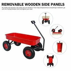 Flash Sale 🛒 Sanch Ancha Heavy Duty Steel Wooden Side Support Cargo Wagon With 10” All-Terrain Air Tires, Up To 176lb Haul Capacity, Effortless Foldable Handle Cart For Towing Kids Toys, Gardening Supplies (Red) 💯 -Kids' Tricycles Sales 41Nyz0eAcGL