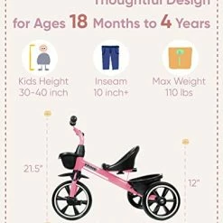 Discount 🔥 KRIDDO Kids Tricycles Age 18 Month To 4 Years, Toddler Kids Trike For 1.5 To 3 Year Old, Gift Toddler Tricycles For 2 - 4 Year Olds, Trikes For Toddlers, Pink 😉 -Kids' Tricycles Sales 41QVqjr4lgL