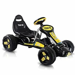 Cheapest 🧨 HONEY JOY Go Kart For Kids, 4 Wheel Quad Racing Style Pedal Car W/3-Point Adjustable Seat & Non-Slip Wheels, Pedal Powered Ride On Toy Cart For Boys 👧 Girls (Black) 👏