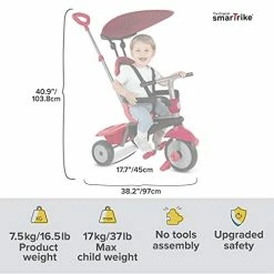 Flash Sale 😀 SmarTrike Zoom Toddler Tricycle Push Bike – Adjustable Trike For Baby, Toddler, Infant Ages 15 Months To 3 Years Multi Colou 😉 -Kids' Tricycles Sales 41TaAMg2DUL