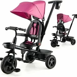 Budget 😉 BABY JOY Tricycle, 4 In 1 Toddler Bike W/ Removable Push Handle, Reversible Seat, Foldable Footrest, All-Terrain EVA Wheel, Adjustable Canopy, Ideal For Kids 12-60 Months, Tricycle For Toddler (Black) 🎉 -Kids' Tricycles Sales 41Ub8Uqpz7L. AC