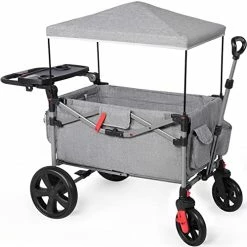 Discount 🛒 Foldable Wagons For Two Kids & Cargo, Collapsible Folding Stroller With Adjustable Handle Bar,Removable Canopy With 5-Point Harness Gray 🎉 -Kids' Tricycles Sales 41YatRfIWGL. AC