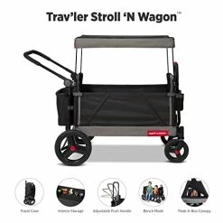 Deals ⌛ Radio Flyer Trav-ler Stroll 'N Wagon, Black Push Wagon With Canopy, Storage Bag, And Cupholders, For Ages 1+ Years 🔔