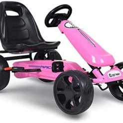 Cheapest 🔥 GLACER Kids Go Kart, 4 Wheels Outdoor Racer Toy Car For Kids, Pedal Powered Ride On Car W/ Adjustable Seat, EVA Rubber Tires, Ideal For Boys 👧 Girls (Pink) 🛒 -Kids' Tricycles Sales 41aB209aqtL. AC