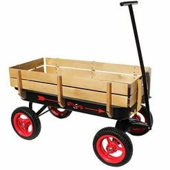 Deals 🛒 Flexible Flyer All-Terrain Steel & Wood Wagon. Extra-Long Handle, Black & Red 🔔