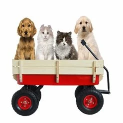 Best Sale ❤️ PURELOVEE Outdoor Sport Pet Wagon, All Terrain Pulling W/Removable Wooden Side Panels Air Tires Big Foot Panel Wagon 330 Lbs, Weight Capacity Sturdy All Steel Wagon Bed Kids' Pull-Along Wagons 🎉