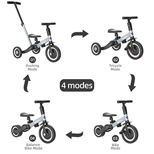 Best Sale 👍 Newyoo 5 In 1 Toddler Tricycle With Parent Steering Push Handle For 1,2,3 Years Old Boys And 👧 Girls, Kids Push Trike, Toddler Bike With Removable Pedals, Adjustable Seat And Handle (Grey) Yellow-006 😀 2 Best Sale 👍 Newyoo 5 In 1 Toddler Tricycle With Parent Steering Push Handle For 1,2,3 Years Old Boys And 👧 Girls, Kids Push Trike, Toddler Bike With Removable Pedals, Adjustable Seat And Handle (Grey) Yellow-006 😀 - Image 2