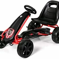 Buy ⭐ Costzon Pedal Go Kart For Kids, 4 Wheels Pedal Powered Ride On Toy, Outdoor Racer Children's Foot On Riding Car W/ Adjustable Seat, Rubber Tires & 2 Brakes For Boys & 👧 Girls Age 3 To 8 (Black) 🤩 -Kids' Tricycles Sales 41snvpIAj L. AC