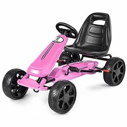 Flash Sale 🎁 Pedal Go Kart, 4-Wheel Off Road Pedal Car W/ Handbrake & Clutch, 2-Position Adjustable Seat, Ride On Go Cart For Kids, Gift For Boys 👧 Girls(Pink) 😉