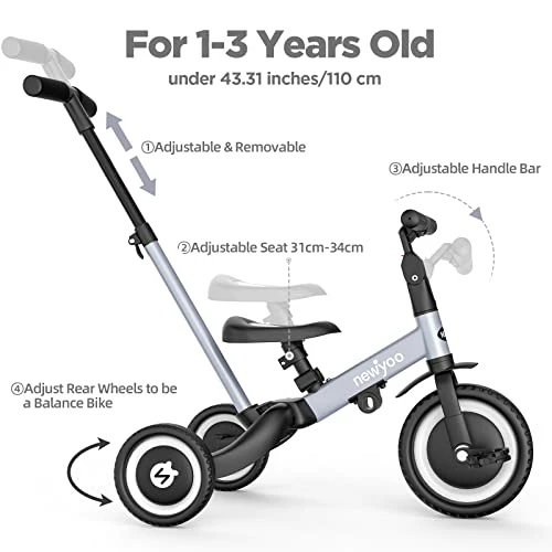 Best Sale 👍 Newyoo 5 In 1 Toddler Tricycle With Parent Steering Push Handle For 1,2,3 Years Old Boys And 👧 Girls, Kids Push Trike, Toddler Bike With Removable Pedals, Adjustable Seat And Handle (Grey) Yellow-006 😀 3 Best Sale 👍 Newyoo 5 In 1 Toddler Tricycle With Parent Steering Push Handle For 1,2,3 Years Old Boys And 👧 Girls, Kids Push Trike, Toddler Bike With Removable Pedals, Adjustable Seat And Handle (Grey) Yellow-006 😀 - Image 3
