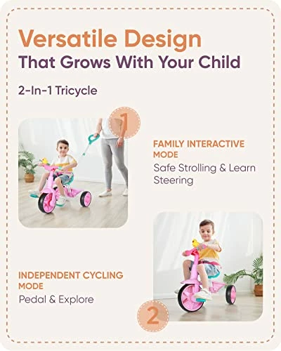 Best deal π 2 In 1 Kids Tricycles Age 18 Month To 3 Years, EVA Wheels Upgraded, Gift Toddler Tricycle, Trikes For Toddlers 2 To 3 Year Old With Push Handle And Duck Bell, Pink Eva Wheel-blue π₯ 3 Best deal π 2 In 1 Kids Tricycles Age 18 Month To 3 Years, EVA Wheels Upgraded, Gift Toddler Tricycle, Trikes For Toddlers 2 To 3 Year Old With Push Handle And Duck Bell, Pink Eva Wheel-blue π₯ - Image 3