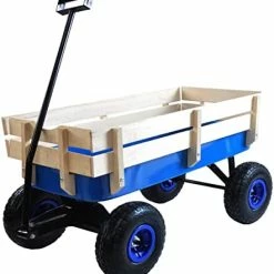 Flash Sale 🛒 Sanch Ancha Heavy Duty Steel Wooden Side Support Cargo Wagon With 10” All-Terrain Air Tires, Up To 176lb Haul Capacity, Effortless Foldable Handle Cart For Towing Kids Toys, Gardening Supplies (Red) 💯 -Kids' Tricycles Sales 41zSt0su6sL. AC
