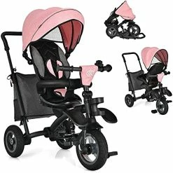 Best Pirce 💯 LDAILY Toddler Tricycle, 7 In 1 Stroll Trike With Push Handle, Removable Canopy, Foot Rest, Detachable Guardrail, Interesting Bell, Foldable Stroller Trike For 18 Months – 5 Years (Pink) 🧨