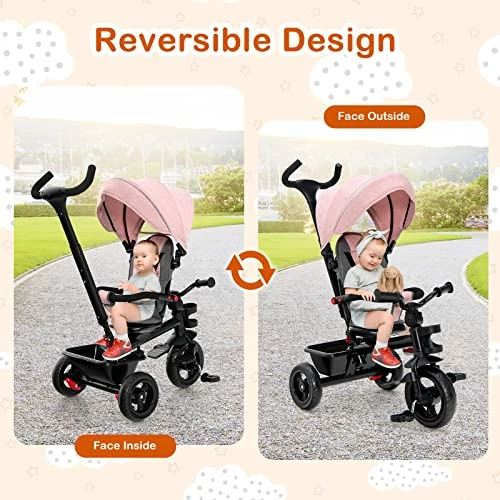 Brand new 𧨠HONEY JOY Tricycle, 5-in-1 Baby Tricycle Stroller W/Adjustable Push Handle & Canopy, Reversible Seat, EVA Wheels Cup Holder & Storage Basket, Push Tricycles For Toddlers Age 1.5-5 Year Old (Pink) π 4 Brand new 𧨠HONEY JOY Tricycle, 5-in-1 Baby Tricycle Stroller W/Adjustable Push Handle & Canopy, Reversible Seat, EVA Wheels Cup Holder & Storage Basket, Push Tricycles For Toddlers Age 1.5-5 Year Old (Pink) π - Image 4