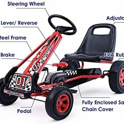Budget ✨ GLACER Go Kart, Pedal Powered Ride On For Kids, 4 Wheels Outdoor Racer W/ 2-Position Adjustable Seat, Rubber Tires & Hand Brake, Ride On Toys For Boys & 👧 Girls (Red) 🔥 -Kids' Tricycles Sales 514Na0S8SqL