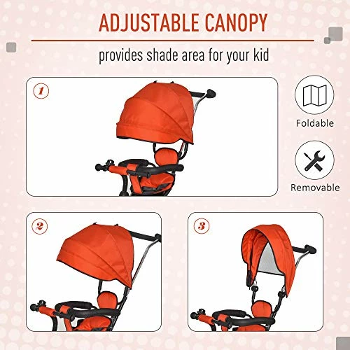 Cheap 🛒 Qaba Baby Tricycle 2 In 1 Trike With Adjustable Canopy Detachable Guardrail Belt For Age 6-60 Months, Red ✨ 5 Cheap 🛒 Qaba Baby Tricycle 2 In 1 Trike With Adjustable Canopy Detachable Guardrail Belt For Age 6-60 Months, Red ✨ - Image 5