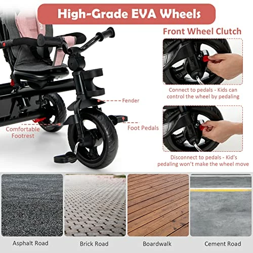 Best reviews of ❤️ BABY JOY Tricycle, 5 In 1 Toddler Bike W/ Removable Push Handle, Reversible Seat, EVA Wheel, Adjustable Canopy, Cup Holder & Storage, Ideal For Kids 1.5-5 Years Old, Tricycle For Toddler (Pink) 🥰 4 Best reviews of ❤️ BABY JOY Tricycle, 5 In 1 Toddler Bike W/ Removable Push Handle, Reversible Seat, EVA Wheel, Adjustable Canopy, Cup Holder & Storage, Ideal For Kids 1.5-5 Years Old, Tricycle For Toddler (Pink) 🥰 - Image 4