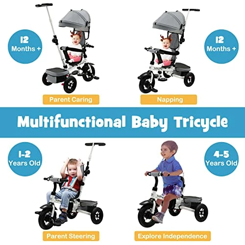 Brand new 🥰 Costzon Tricycle, 4 In 1 Toddler Bike W/Removable Push Handle, Bell, Rotatable Seat, EVA Wheel, Adjustable Canopy, Storage Basket, Trike For Kids 1-5 Years Old, Tricycle For Toddler Blue 🧨 2 Brand new 🥰 Costzon Tricycle, 4 In 1 Toddler Bike W/Removable Push Handle, Bell, Rotatable Seat, EVA Wheel, Adjustable Canopy, Storage Basket, Trike For Kids 1-5 Years Old, Tricycle For Toddler Blue 🧨 - Image 2