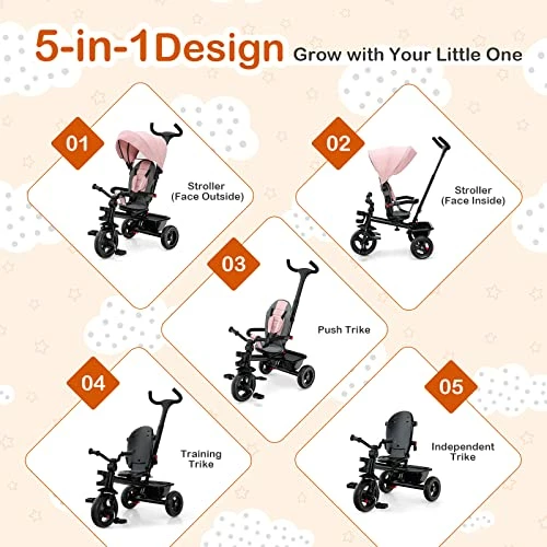 Brand new 𧨠HONEY JOY Tricycle, 5-in-1 Baby Tricycle Stroller W/Adjustable Push Handle & Canopy, Reversible Seat, EVA Wheels Cup Holder & Storage Basket, Push Tricycles For Toddlers Age 1.5-5 Year Old (Pink) π 2 Brand new 𧨠HONEY JOY Tricycle, 5-in-1 Baby Tricycle Stroller W/Adjustable Push Handle & Canopy, Reversible Seat, EVA Wheels Cup Holder & Storage Basket, Push Tricycles For Toddlers Age 1.5-5 Year Old (Pink) π - Image 2