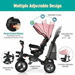 Best Pirce 💯 LDAILY Toddler Tricycle, 7 In 1 Stroll Trike With Push Handle, Removable Canopy, Foot Rest, Detachable Guardrail, Interesting Bell, Foldable Stroller Trike For 18 Months – 5 Years (Pink) 🧨 -Kids' Tricycles Sales 518mRHvjZ9S
