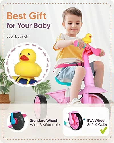 Best deal π 2 In 1 Kids Tricycles Age 18 Month To 3 Years, EVA Wheels Upgraded, Gift Toddler Tricycle, Trikes For Toddlers 2 To 3 Year Old With Push Handle And Duck Bell, Pink Eva Wheel-blue π₯ 4 Best deal π 2 In 1 Kids Tricycles Age 18 Month To 3 Years, EVA Wheels Upgraded, Gift Toddler Tricycle, Trikes For Toddlers 2 To 3 Year Old With Push Handle And Duck Bell, Pink Eva Wheel-blue π₯ - Image 4