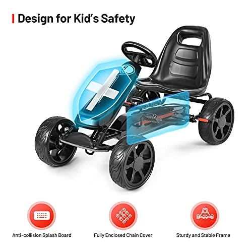 Budget π Costzon Pedal Go Kart For Kids, 4 Wheel Powered Ride On Car, Outdoor Indoor Pedal On Foot Racer Toys With Adjustable Seat, Clutch, Brake, EVA Wheels For Boys π§ Girls Gift (Black) π 5 Budget π Costzon Pedal Go Kart For Kids, 4 Wheel Powered Ride On Car, Outdoor Indoor Pedal On Foot Racer Toys With Adjustable Seat, Clutch, Brake, EVA Wheels For Boys π§ Girls Gift (Black) π - Image 5