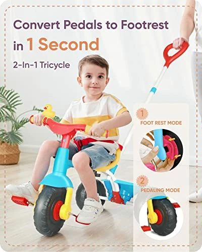 Brand new ๐ KRIDDO 2 In 1 Kids Tricycles Age 18 Month To 3 Years, Gift Toddler Tricycle, Trikes For Toddlers 2 To 3 Year Old With Push Handle And Duck Bell, Classical ๐ 2 Brand new ๐ KRIDDO 2 In 1 Kids Tricycles Age 18 Month To 3 Years, Gift Toddler Tricycle, Trikes For Toddlers 2 To 3 Year Old With Push Handle And Duck Bell, Classical ๐ - Image 2