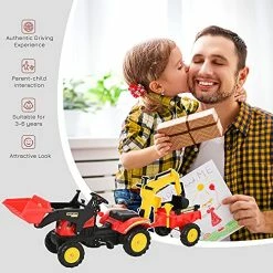 Promo 🧨 Aosom 3 In1 Kids Ride On Excavator/Bulldozer, Pedal Car Digger Toy Move Forward/Back With 6 Wheels And Detachable Cargo Trailer ✨ -Kids' Tricycles Sales 51E5aVeBTdL