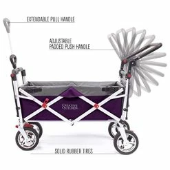 Best deal 😍 Creative Outdoor Push Pull Collapsible Folding Wagon Cart | Silver Series | Beach Park Garden & Tailgate | Purple 👍 -Kids' Tricycles Sales 51EcGEFk5NL