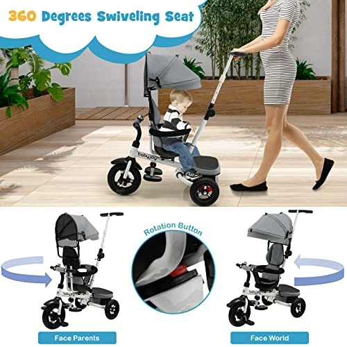 Brand new 🥰 Costzon Tricycle, 4 In 1 Toddler Bike W/Removable Push Handle, Bell, Rotatable Seat, EVA Wheel, Adjustable Canopy, Storage Basket, Trike For Kids 1-5 Years Old, Tricycle For Toddler Blue 🧨 5 Brand new 🥰 Costzon Tricycle, 4 In 1 Toddler Bike W/Removable Push Handle, Bell, Rotatable Seat, EVA Wheel, Adjustable Canopy, Storage Basket, Trike For Kids 1-5 Years Old, Tricycle For Toddler Blue 🧨 - Image 5