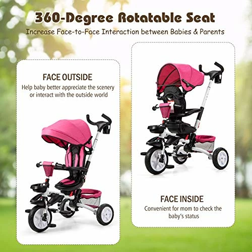 Best deal ๐ BABY JOY Tricycle, 7 In 1 Folding Toddler Bike W/ Removable Push Handle, Rotatable Seat, Adjustable Canopy, Safety Harness, Storage, Cup Holder, Trike For 1-5 Year Old, Tricycle For Toddlers (Pink) ๐ 3 Best deal ๐ BABY JOY Tricycle, 7 In 1 Folding Toddler Bike W/ Removable Push Handle, Rotatable Seat, Adjustable Canopy, Safety Harness, Storage, Cup Holder, Trike For 1-5 Year Old, Tricycle For Toddlers (Pink) ๐ - Image 3