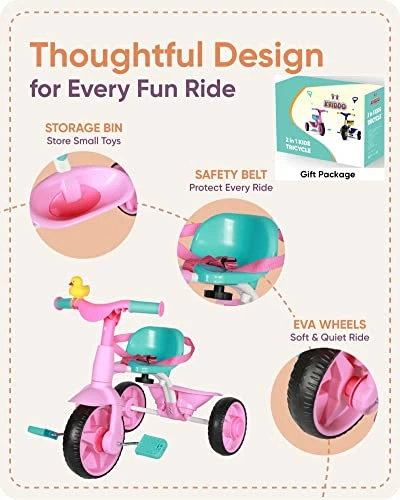 Best deal π 2 In 1 Kids Tricycles Age 18 Month To 3 Years, EVA Wheels Upgraded, Gift Toddler Tricycle, Trikes For Toddlers 2 To 3 Year Old With Push Handle And Duck Bell, Pink Eva Wheel-blue π₯ 5 Best deal π 2 In 1 Kids Tricycles Age 18 Month To 3 Years, EVA Wheels Upgraded, Gift Toddler Tricycle, Trikes For Toddlers 2 To 3 Year Old With Push Handle And Duck Bell, Pink Eva Wheel-blue π₯ - Image 5