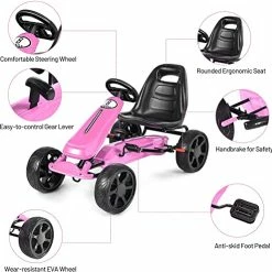 Cheapest 🔥 GLACER Kids Go Kart, 4 Wheels Outdoor Racer Toy Car For Kids, Pedal Powered Ride On Car W/ Adjustable Seat, EVA Rubber Tires, Ideal For Boys 👧 Girls (Pink) 🛒 -Kids' Tricycles Sales 51LUVUD6vlL