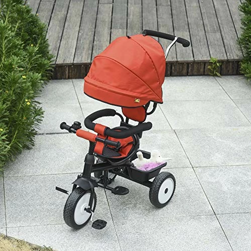 Cheap 🛒 Qaba Baby Tricycle 2 In 1 Trike With Adjustable Canopy Detachable Guardrail Belt For Age 6-60 Months, Red ✨ 2 Cheap 🛒 Qaba Baby Tricycle 2 In 1 Trike With Adjustable Canopy Detachable Guardrail Belt For Age 6-60 Months, Red ✨ - Image 2
