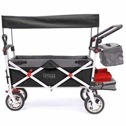 Deals 👏 Creative Outdoor Distributor Creative Outdoor Push Pull Collapsible Folding Wagon | Silver Series Plus | Beach Park Garden & Tailgate | Black With Canopy 😉