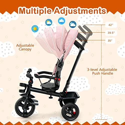 Brand new 𧨠HONEY JOY Tricycle, 5-in-1 Baby Tricycle Stroller W/Adjustable Push Handle & Canopy, Reversible Seat, EVA Wheels Cup Holder & Storage Basket, Push Tricycles For Toddlers Age 1.5-5 Year Old (Pink) π 5 Brand new 𧨠HONEY JOY Tricycle, 5-in-1 Baby Tricycle Stroller W/Adjustable Push Handle & Canopy, Reversible Seat, EVA Wheels Cup Holder & Storage Basket, Push Tricycles For Toddlers Age 1.5-5 Year Old (Pink) π - Image 5